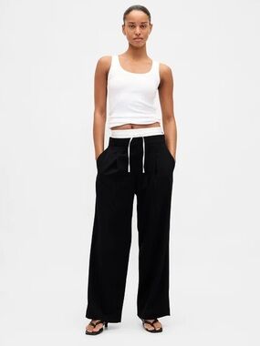 Zara Black Wide-Leg Drawstring Pants